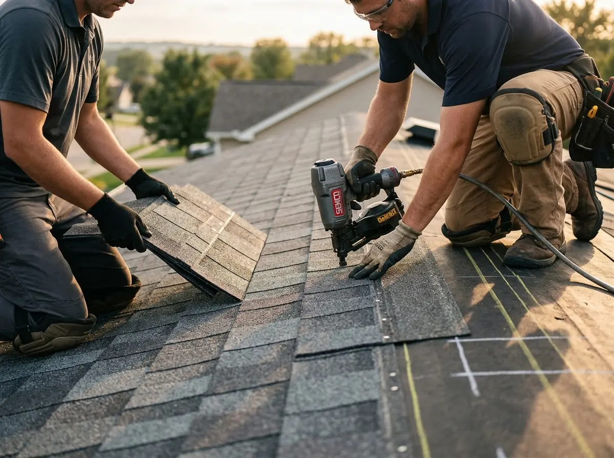 Professional roofer working on a residential roof in Bethel Park